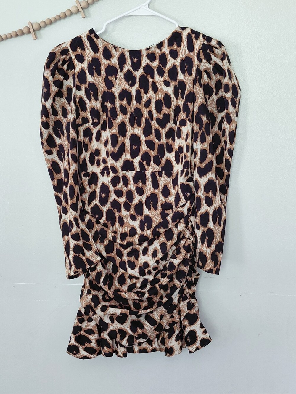 Lilian Leopard Print Ruched Long Sleeve Mini Dress NWOT Size Small Party Dress